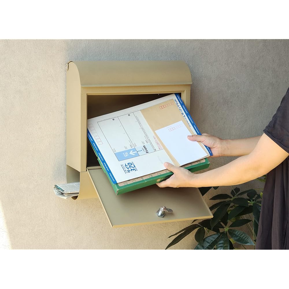 MOJYU Wall Hanging Post Erin Champagne Gold WM-097 Post Mail Box Stylish Mailbox Delivery Box Scandinavian Style with Lock Wall Hanging Entrance Home Use