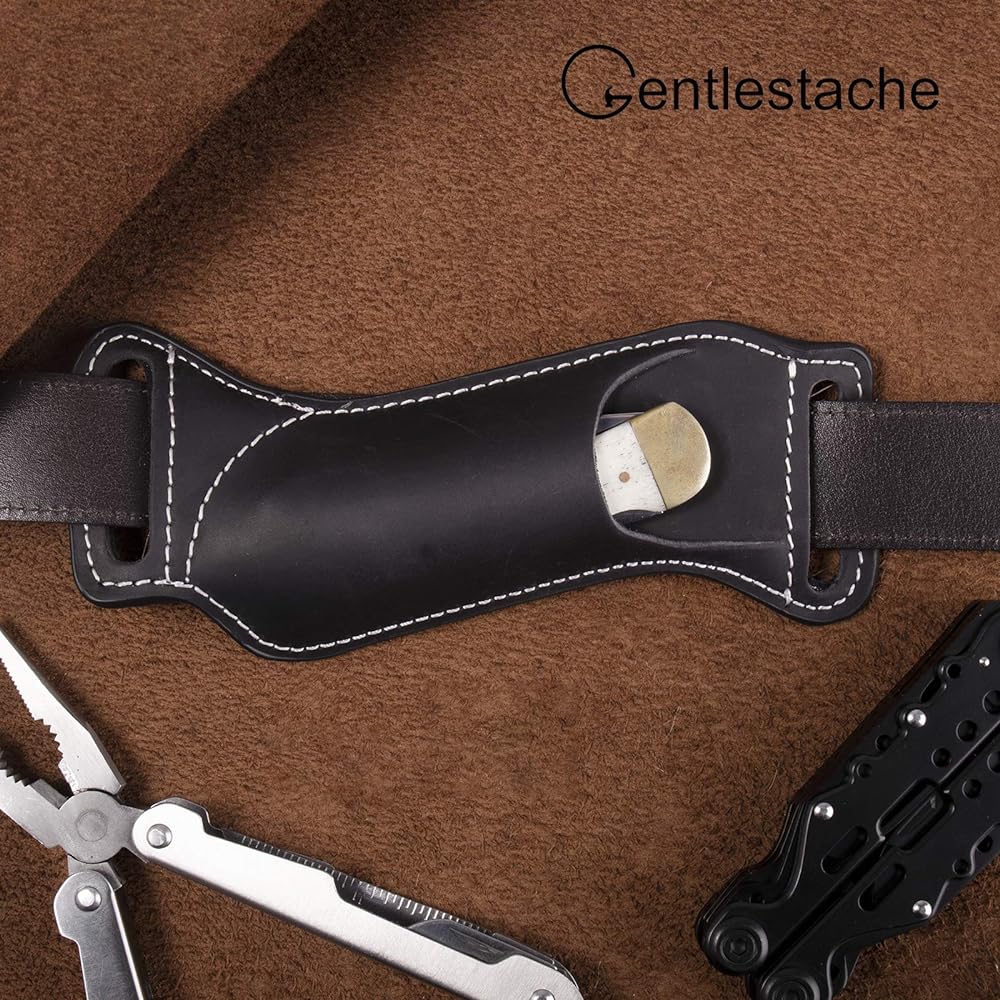 GENTLESTACHE Knife Case Leather Belt Wear Petty Knife Sheath Petty Knife Sheath Foldable Knife Cover Opinel Case Leather Bon Knife Holder Black