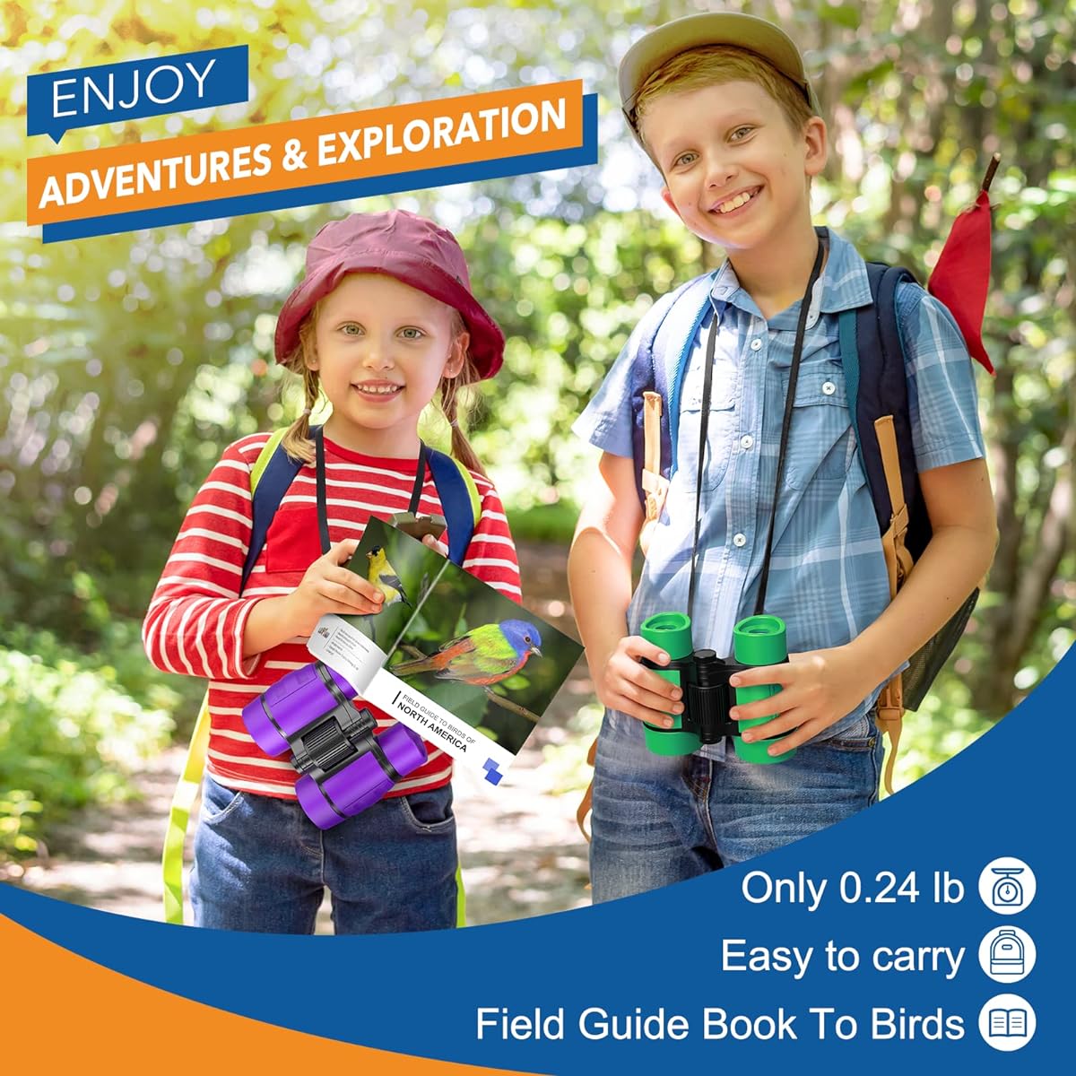 Boys Detective Toys Ages 3-8: LET'S GO! Kids Binoculars for Bird Watching, Hiking Discovery Toys for 3 4 5 6 7 Year Old Boys Birthday Gift Outdoor Travel Toys Kids Boys 3-9 Years Stocking Stuffers
