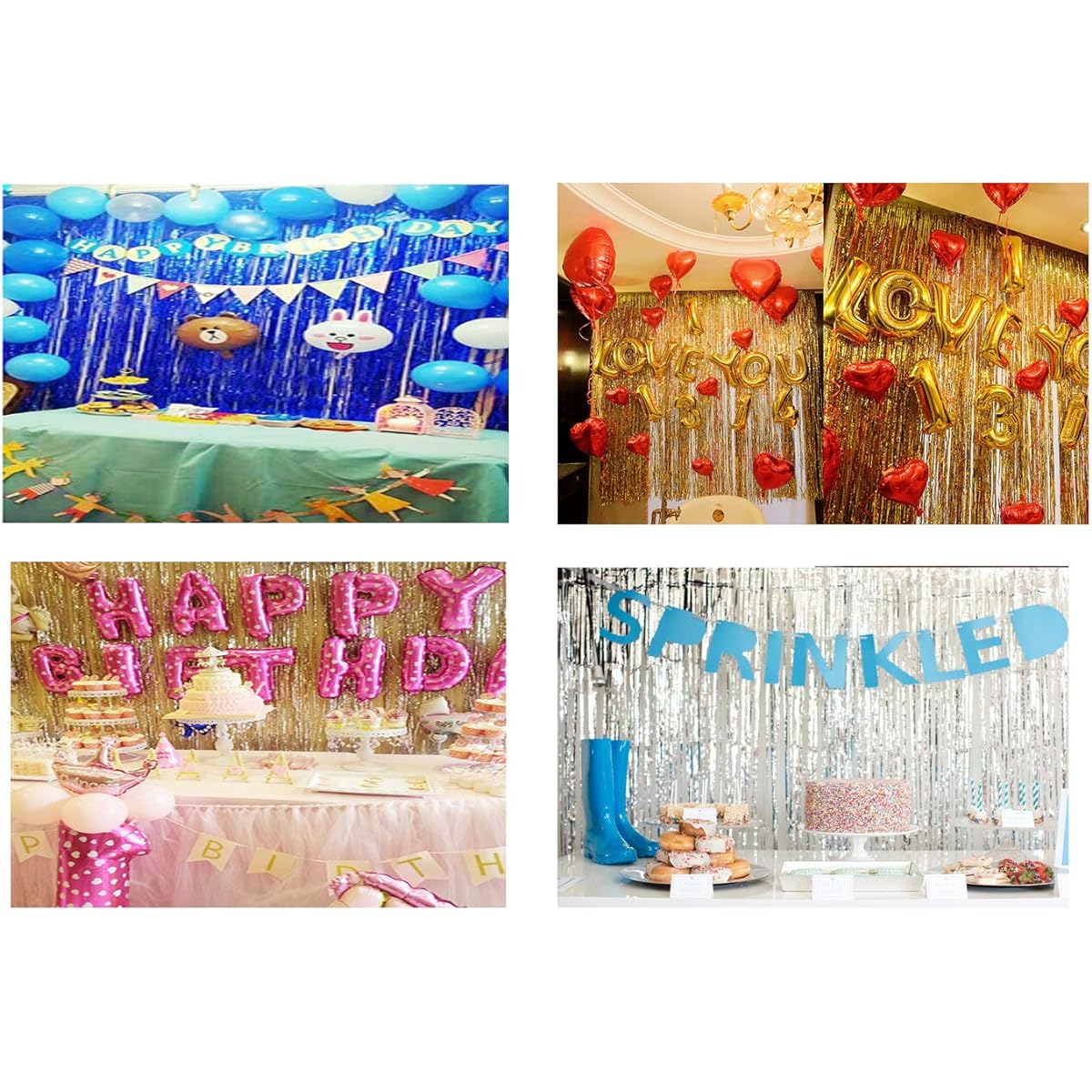 Lelinta 3.28 x 9.85ft Metallic Tinsel Foil Shimmer Fringe Rain Curtain Backdrop Curtain for Wedding Party Birthday Photo Background Decoration (2pcs Blue)
