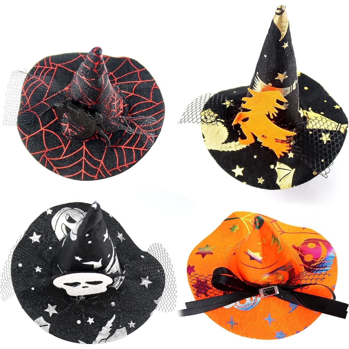 puxyblue Halloween Headband Skull Witch Spider Ribbon Cute Hair Band Made of Thin Silk Buildable for Halloween Party Role Playing (Pack of 4)