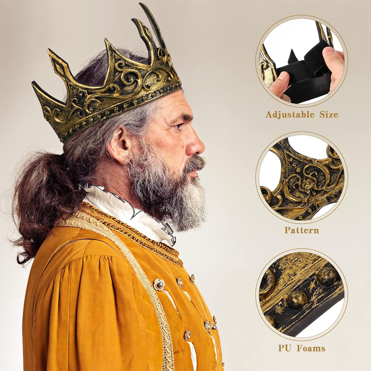 BEOSOFLOY King Triton Crown 3D Royal Foam King Crown Headband Halloween Crown Headdress Cosplay Crown Prop for Halloween Party