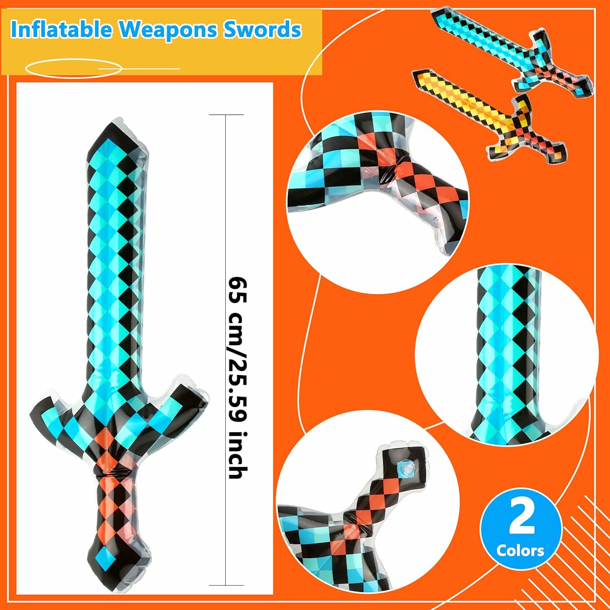 Cotiny 20 Pack Inflatable Pixel Swords Weapons Sword Set for Birthday Halloween Theme Party Supplies