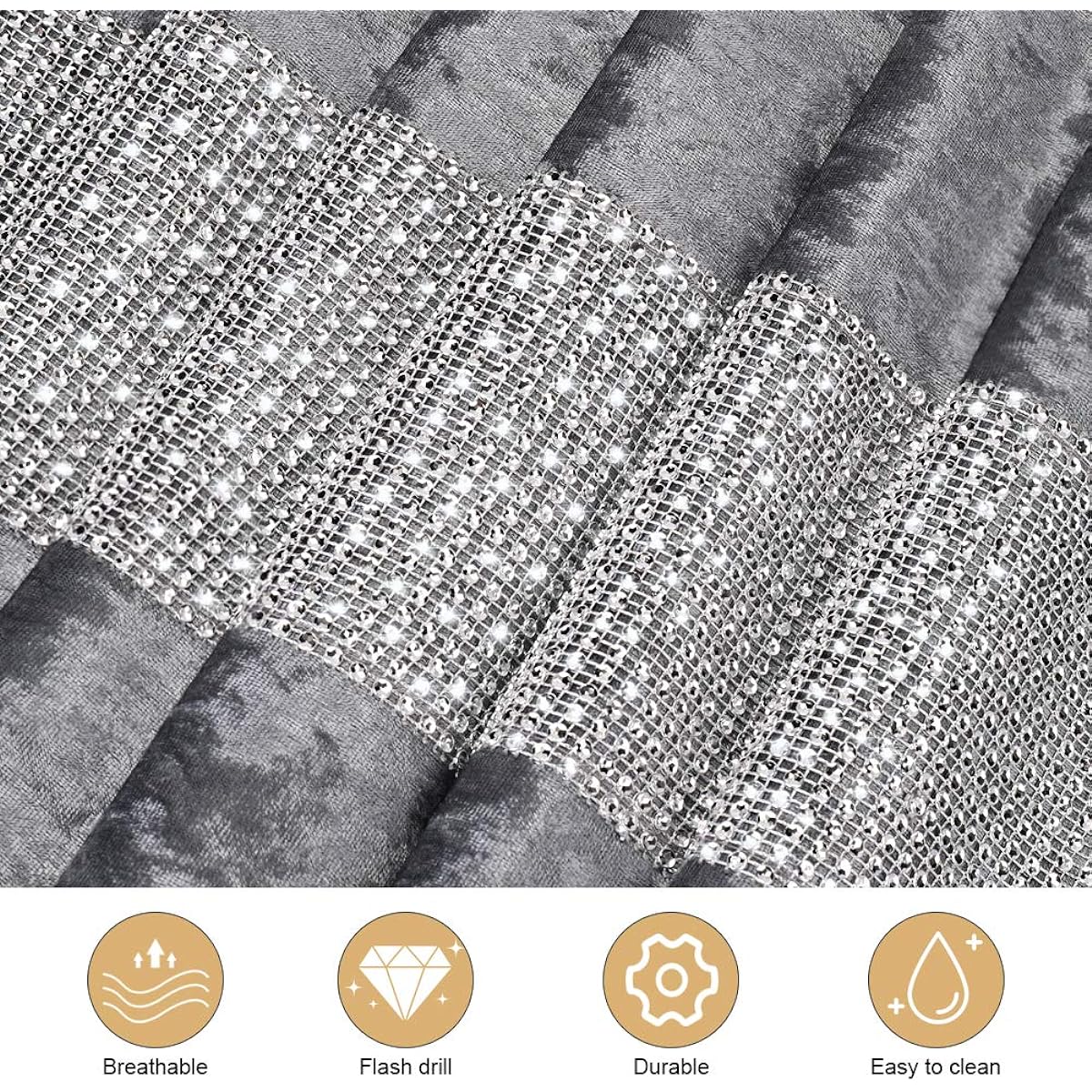 HALOViE Dining Table Runner with Diamant Strips for Home Kitchen Party Wedding Decorations Grey 13x90 inch (He50056-03-LZZQ-grey-230cm)