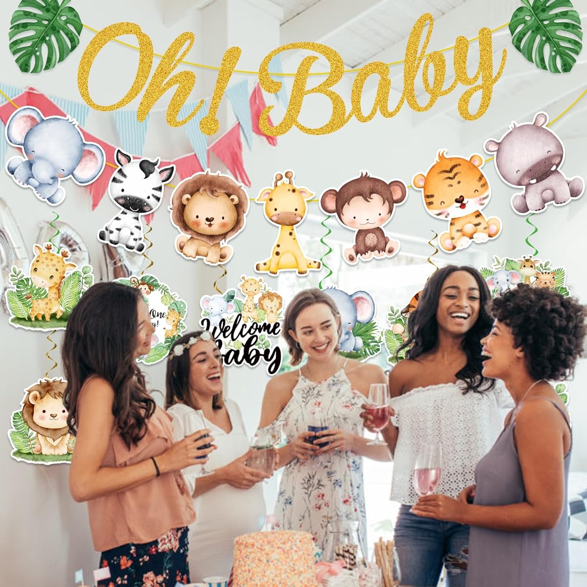Safari Baby Shower Decorations for Boys NO-DIY Jungle Baby Shower Decorations for Boys with Safari Birthday Banner and Hanging Swirls Animal Baby Shower Decor Jungle Party Decorations