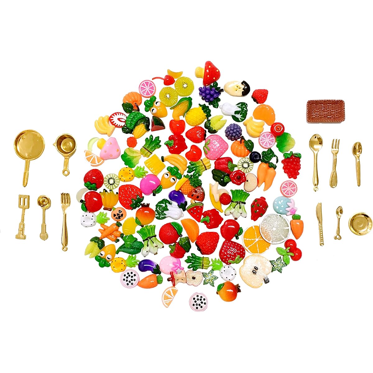 (Fruit Vegetable Decoration Kit Sets) - SIX VANKA Miniature 112pcs Mixed Decoration Cute Resin Food Fruit & Vegetable Kitchenware Tableware Kit Set for DIY Phone Case Nail Art Birthday Party Kitchen Doll House