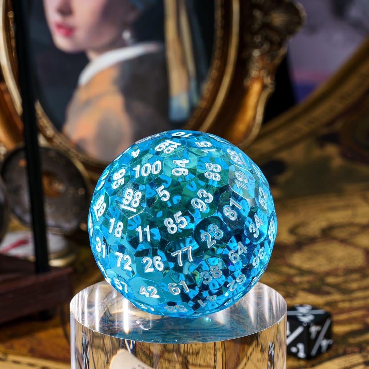 Poludie D100 Dice Single 100 Sided Polyhedral Dice D100 Dice 50mm D&D Dice D100 Game Dice 100 Sided Cube with DND Dice Bag (Blue/White Font)