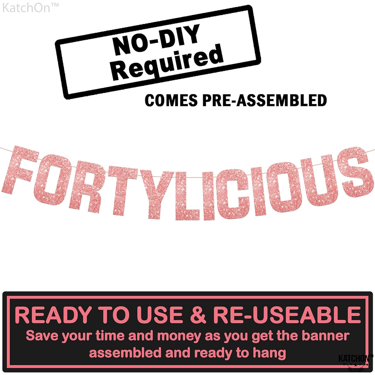 KatchOn Rose Gold Fortylicious Banner - No Glitter DIY 10ft | Happy 40th Birthday Banner Rose Gold | Fortylicious Rose Gold Banner for 40th Birthday Decorations