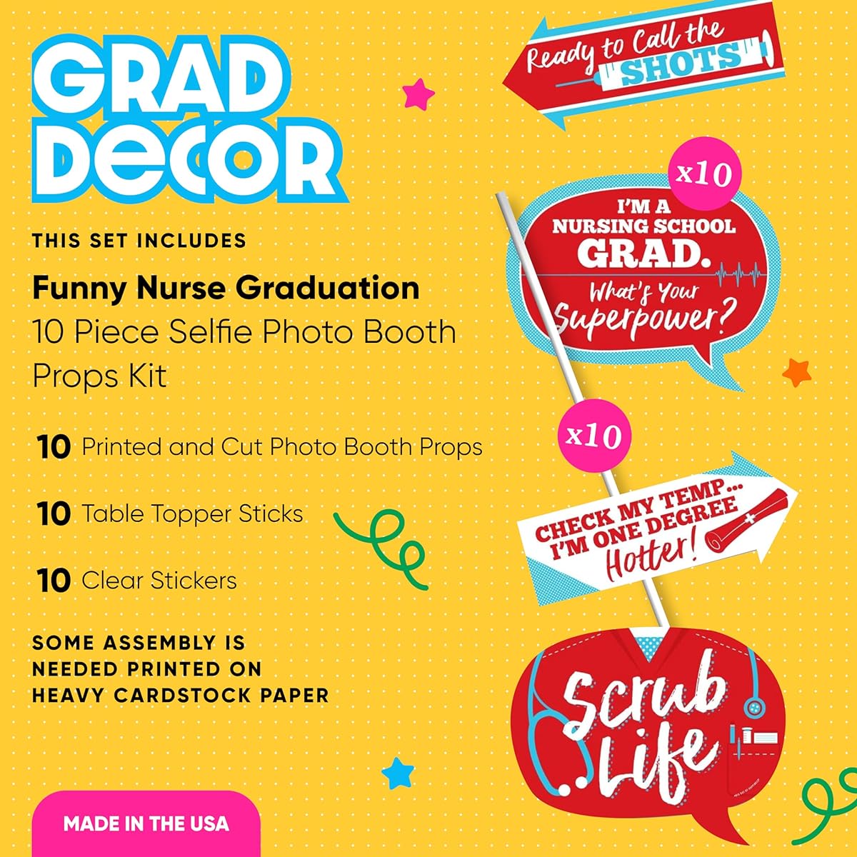 Big Dot of Happiness Funny Nurse Graduation - Medical Nurse Graduation Party Photo Booth Props Kit - 10 Pieces