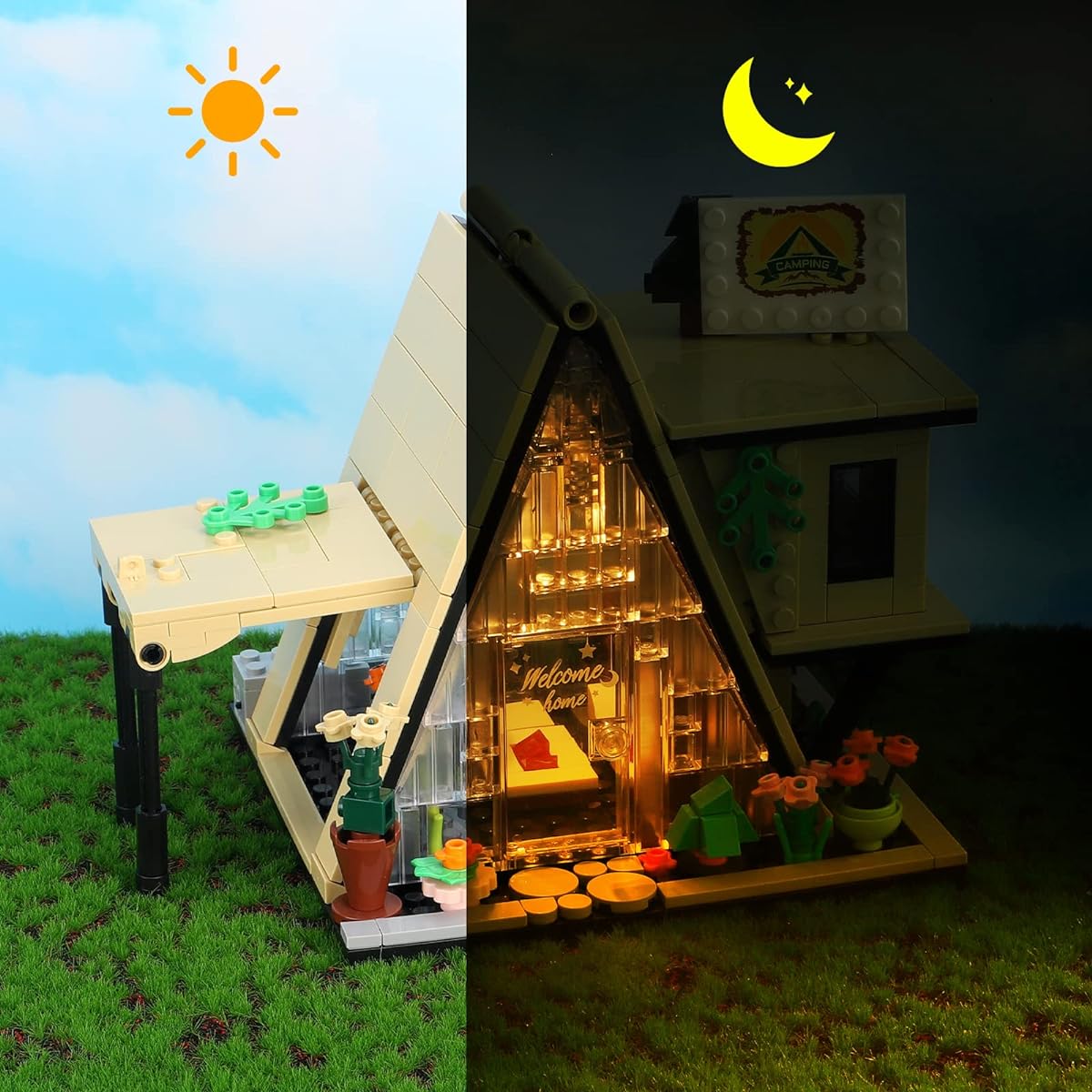 RSDHFLY Camping House Building Kit Glamping Tent Building Set Friends House Building Toys Creative Gifts for Adults and Kids Birthday Christmas (Camping House)