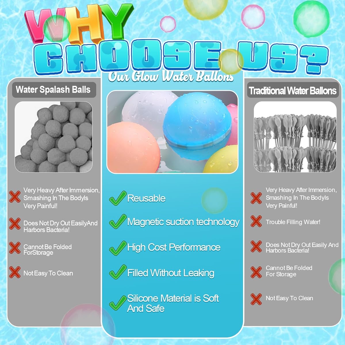 Reusable Water Bomb Balloon Quick Fill Self Seal Silicone Water Ball for Kids Adults Outdoor Water Game Summer Party Swimming Pool Activities