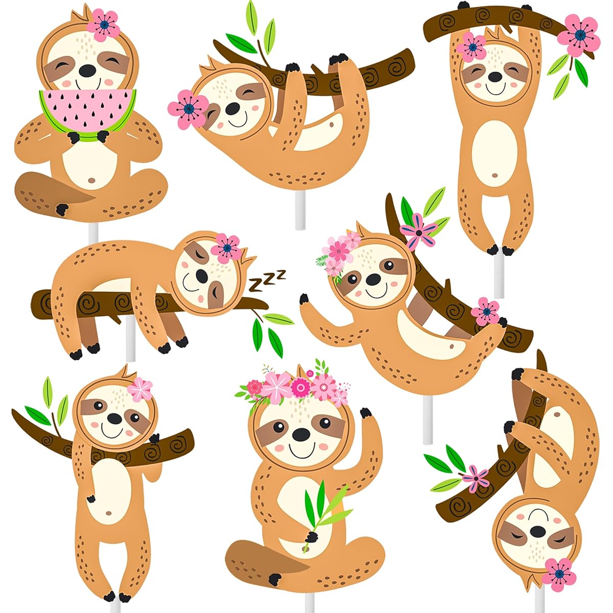24 Pieces Sloth Cupcake Toppers Decoration Sloth Birthday Party Supplies for Girls Sloth Theme Birthday Party Baby Shower Wedding Party Supplies