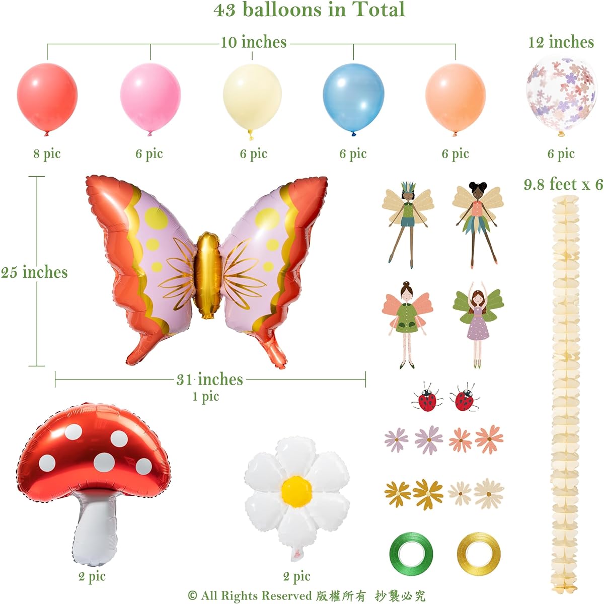 Cheerland 52pcs Fairy Theme Balloons Garland Party Decorations Kit Enchanted Forest Mushroom Girl Garden Butterfly Woodland Birthday Flower Decor Tea Party Baby Shower Fairytale Balloons Backdrop
