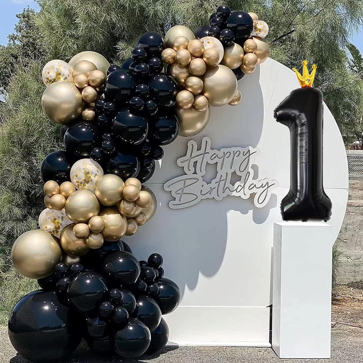 Gifloon Number 1 Balloons,Large Number Balloons with Crown 40 Inch,1st Birthday Party Decorations First Birthday Sign Decorations Black