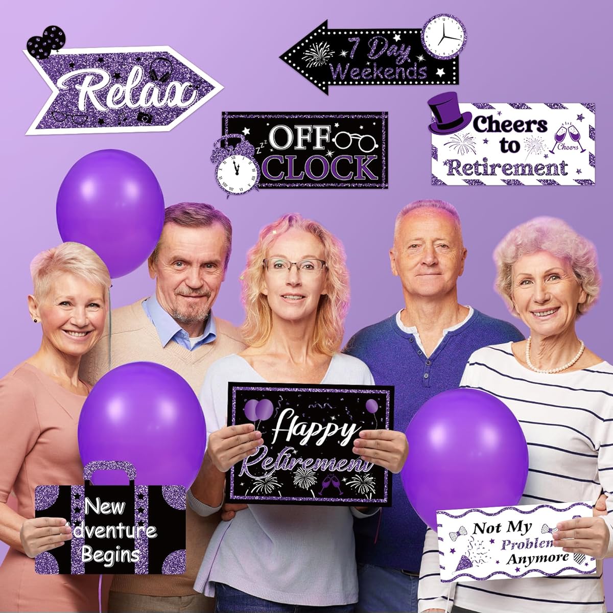 20 Pieces Purple Retirement Party Decorations Purple Black Retirement Banner Happy Retirement Directional Yard Wall Decor Retirement Signs for Women Men Retirement Party Farewell Party Birthday Party Supplies