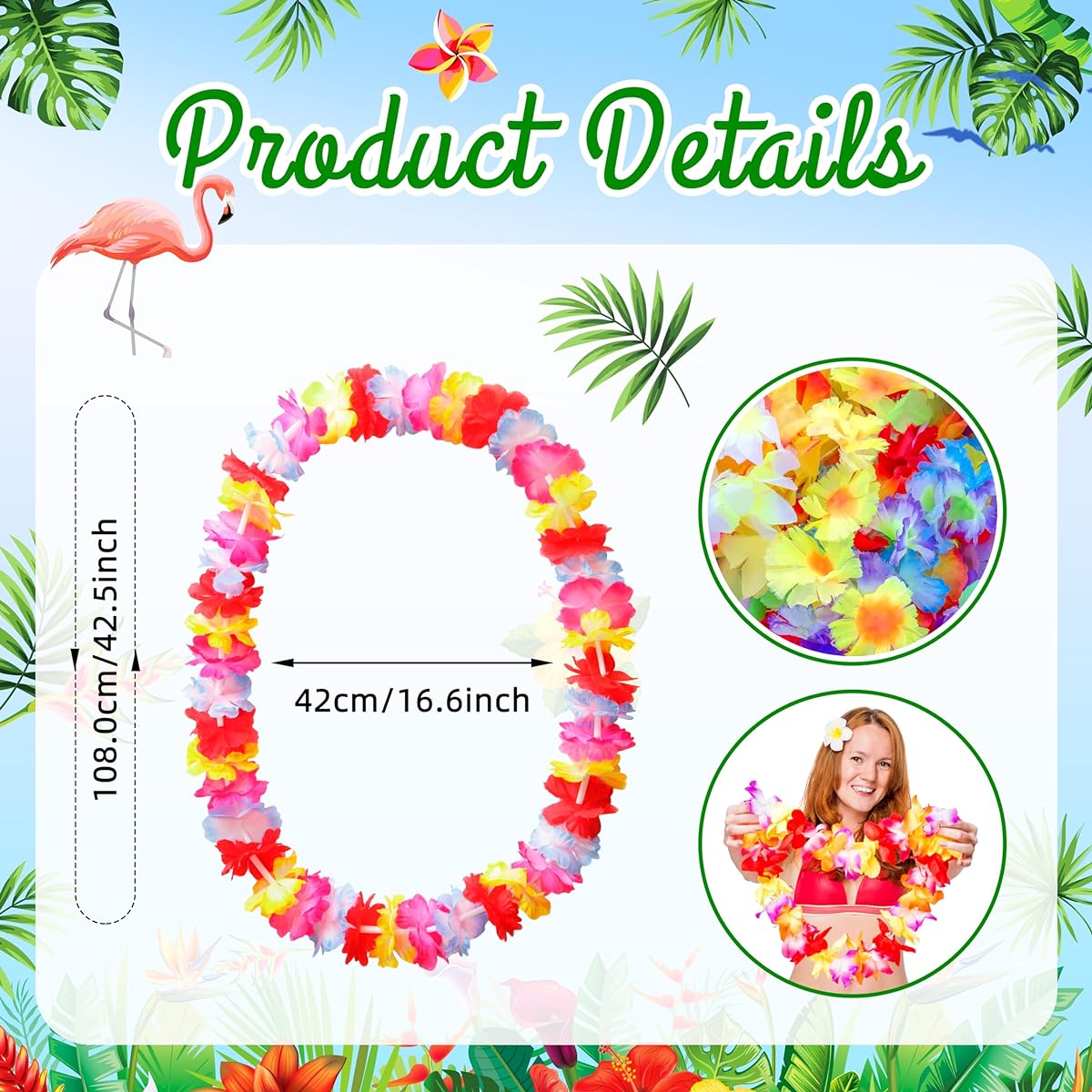 AMAZING TIME 150 Pieces Hawaiian Luau Leis Bulk Tropical Flower Necklaces Hawaii Party Decorations Favors Beach Party Decorations