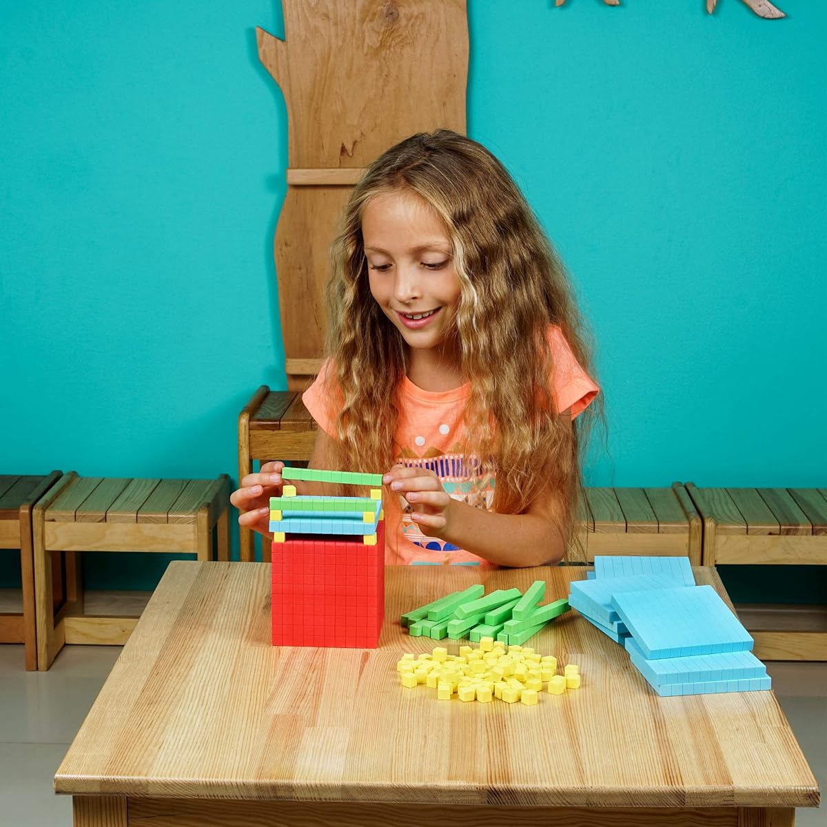 Simply Magic 131pcs Foam Bases for Math 10 - Value Blocks 10 Bases Math Manipulants K-3 Math Counters Number Blocks Math Cubes Counting Blocks for Kids Kindergarten 1st Grade 2nd Grade 3rd Grade