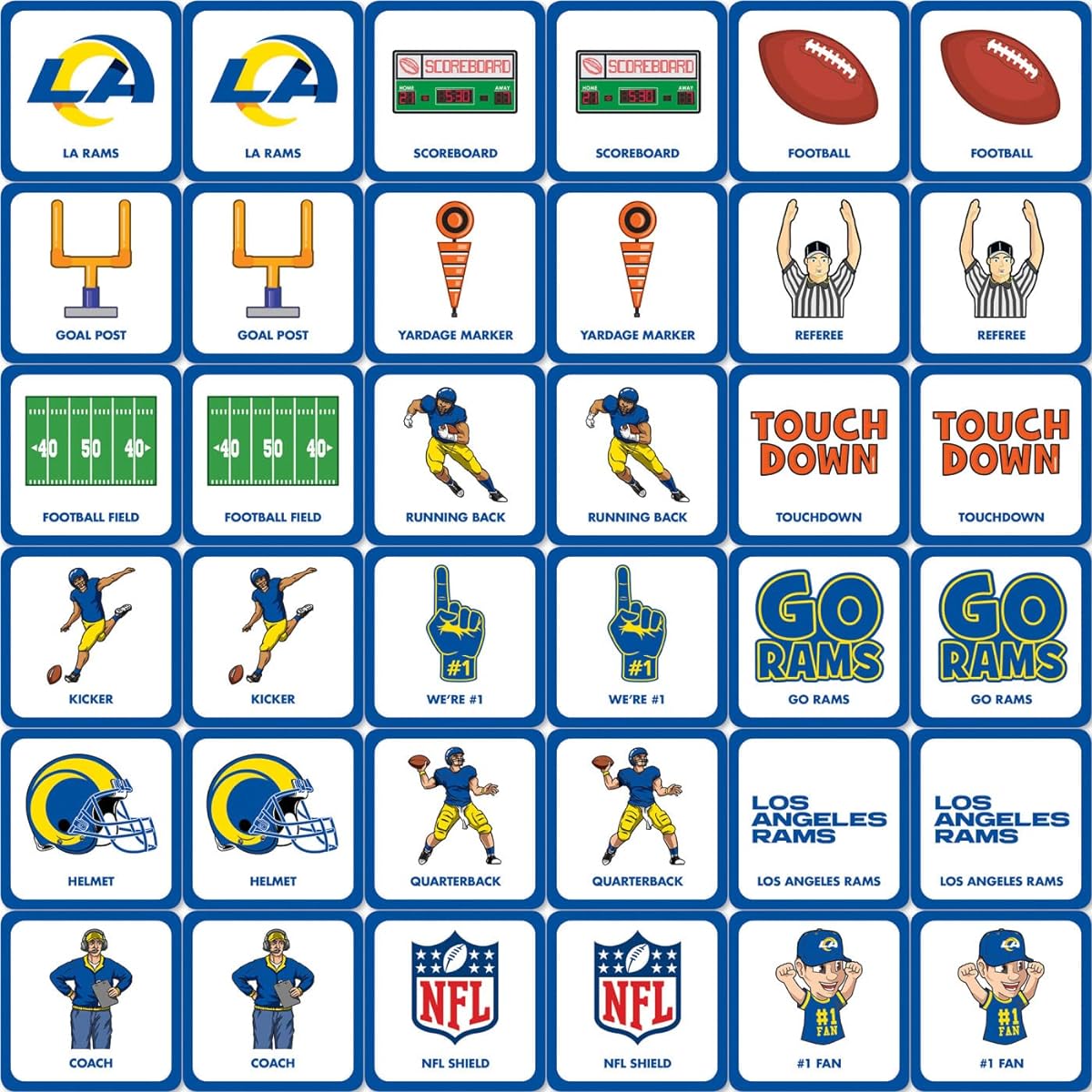 MasterPieces Sports Games – Los Angeles Rams NFL Matching Game – Games for Kids and Family – Laugh and Learn