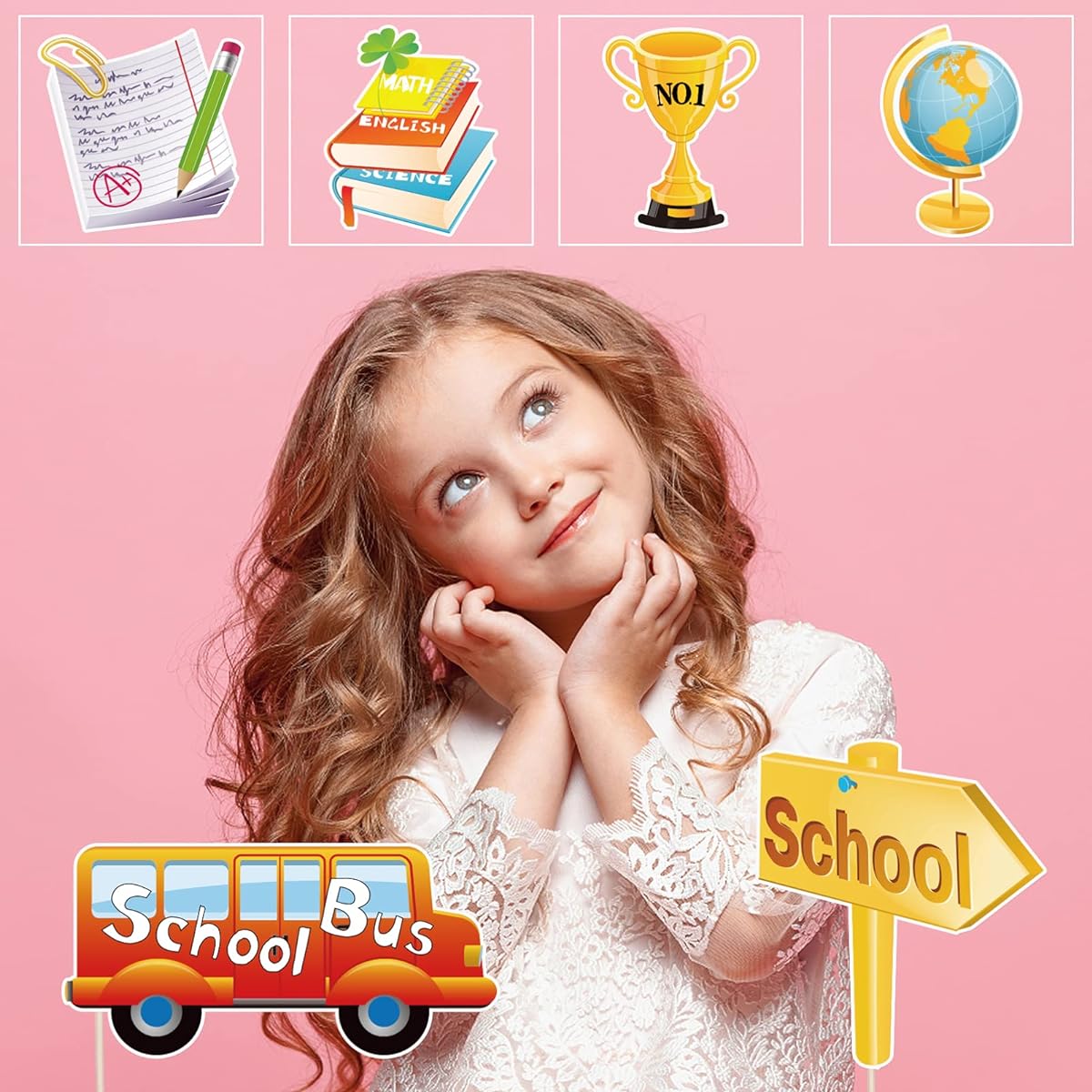PRETYZOOM Back to School Photo Booth Props Kit, First School Year Decoration, Party Supplies, No DIY Required, For Back to School Celebrations, Kindergarten, 24 Pieces