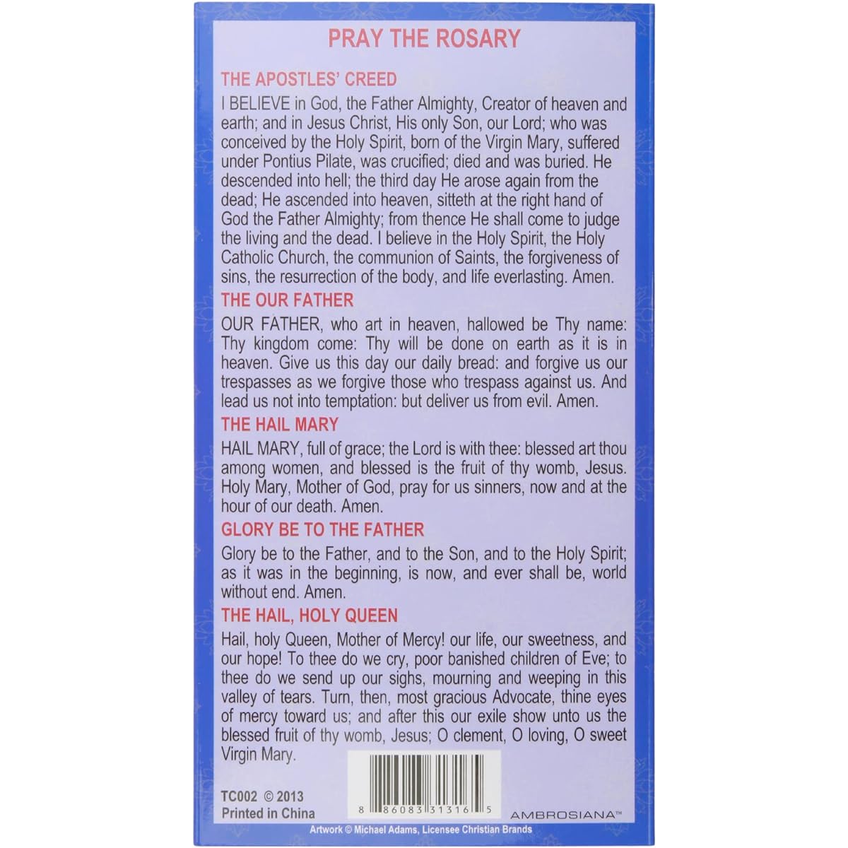 Needzo How to Pray the Rosary Tri-Fold Pocket Cards Catholic Prayer Instruction Brochure Apostles' Creed Our Father Hail Mary/Queen of Glory 3 x 5 Inches 3 Pack
