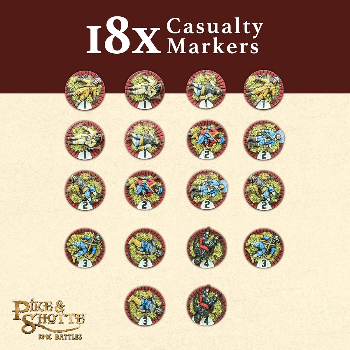 Warlord Games Wargaming Delivered - Pike & Shot Epic Battle - Casual Markers - 28mm Miniature Wargaming with 18 Casual Markers for Marking Dead Soldiers Digital Bundle - Action Figures