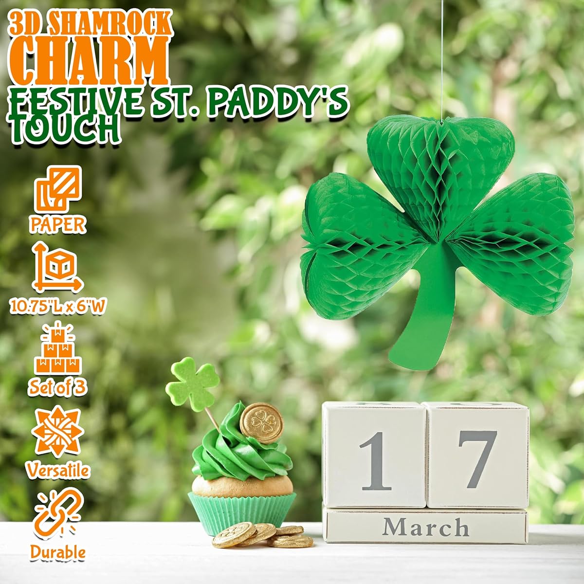 St. Patrick's Day Shamrock Tissue Hanging Decorations (Set of 3)