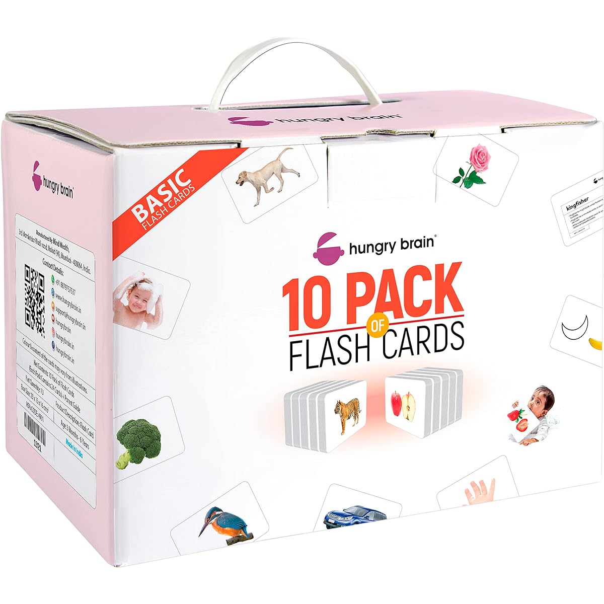 hungry brain Set of 10 Basic Flashcards for Babies and Infants Early Learning & Stimulation Flashcards l 3 Months to 3 Years Toddler Gift Realistic Image Cards