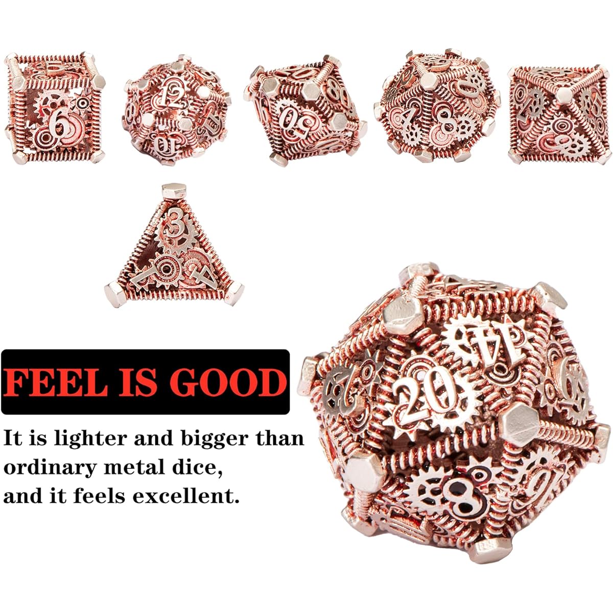 DND Metal Dice Set UBEUCK Gear Metal DND Dice 7 Piece Set for Dungeons & Dragons Board Game Box (Gear Red)