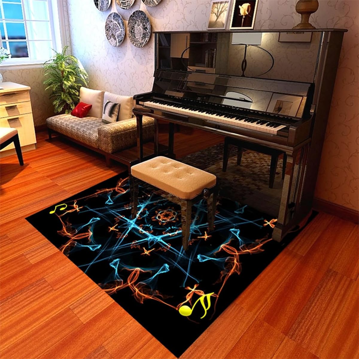 Piano Soundproof Carpet Rectangular Piano Key Pattern Square Piano Mat Rug Soundproof Carpet Short Pile Digital Piano 7mm Thick Easy to Clean Non-Slip Protects Floor from Scratches Soundproofing Anti-Vibration 180X160cm Percussion Gift Chair