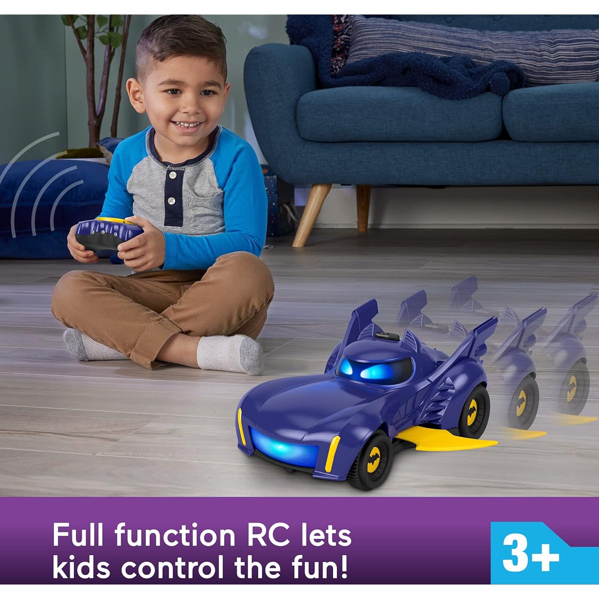 Fisher-Price DC Batwheel Remote Control Car Bam The Batmobile Transforming RC Toy with Lights Sounds & Character Phrases Ages 3+