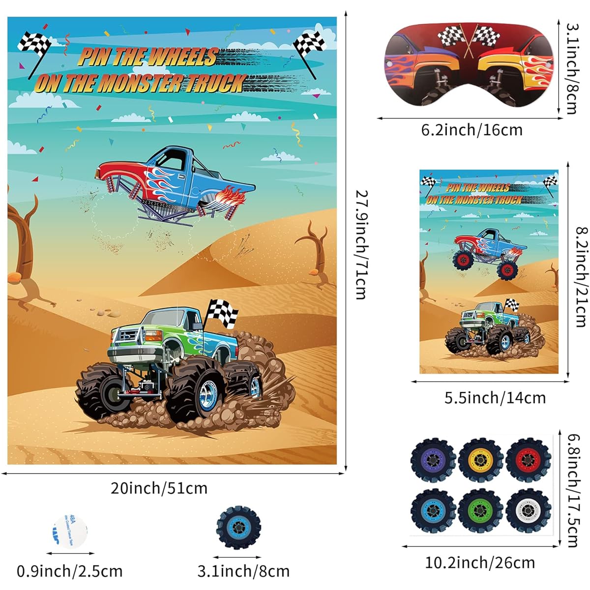 Hxezoc Fix Wheels to Truck Game with 36 Wheels Large Truck Poster Truck Party Game Kids Birthday Party Truck Party Carnival Party Supplies