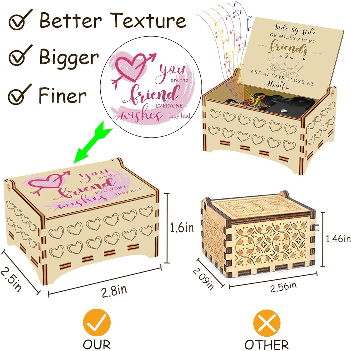 JYPLKCMT Friends Gifts for Women, Gifts for Sisters from Sisters, You Are My Sunshine Music Box, Friendship Birthday Gifts from Best Friends, Side by side or miles apart, friends are always close to the heart