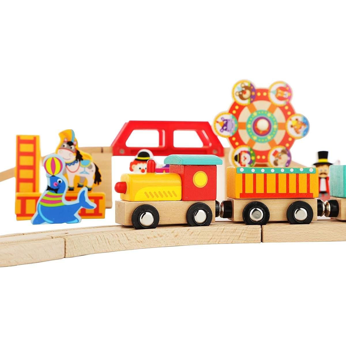 toy chest nyc Wooden Train Set Toy-Top Quality - Magnetic Trains Cars & Accessories for Toddlers & Kids 3+ Circus Train Set