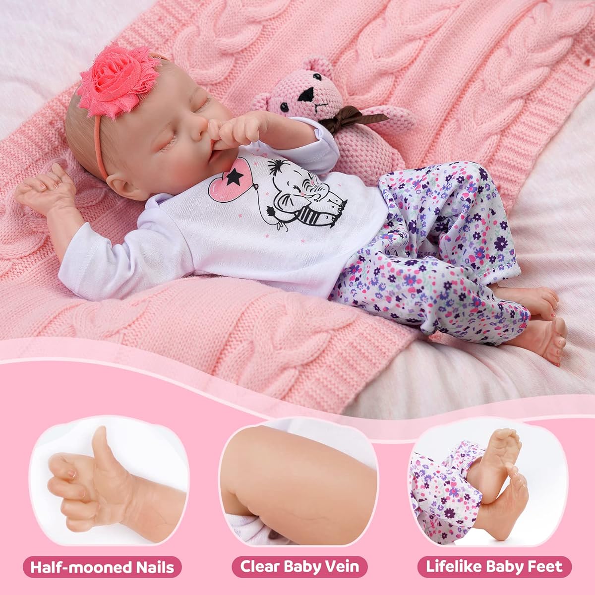 BABESIDE Lifelike Reborn Doll - 17" Soft Realistic Newborn Baby Doll with Accessories, Handmade Sleeping Baby Doll, Authentic Experience for Girls Ages 3+, Rena