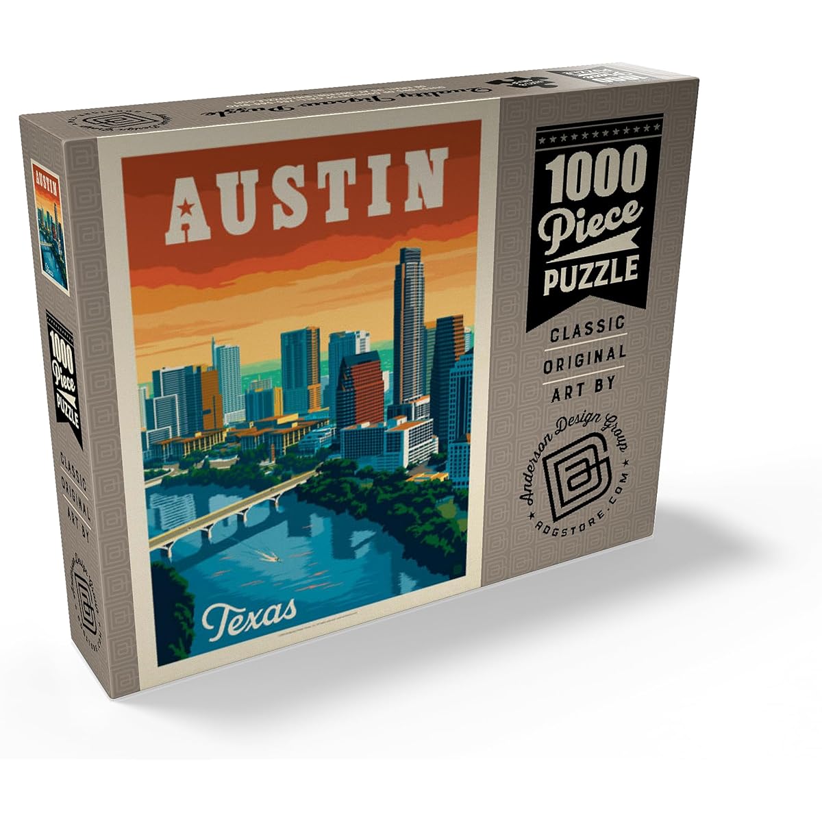 Austin, Texas: Skyline Vintage Poster - Premium 1000 Piece Jigsaw Puzzle for Adults