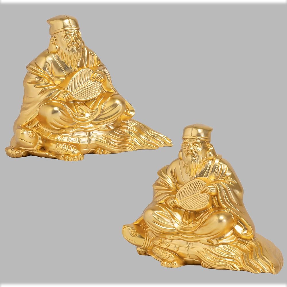 Good Luck Seven Lucky Gods Jurojin (Gold plated/24K gold) Buddhist sculptor: Hideun Makita Prototype_Buddha statue ornament Takaoka copperware (Jurojin 7fg)