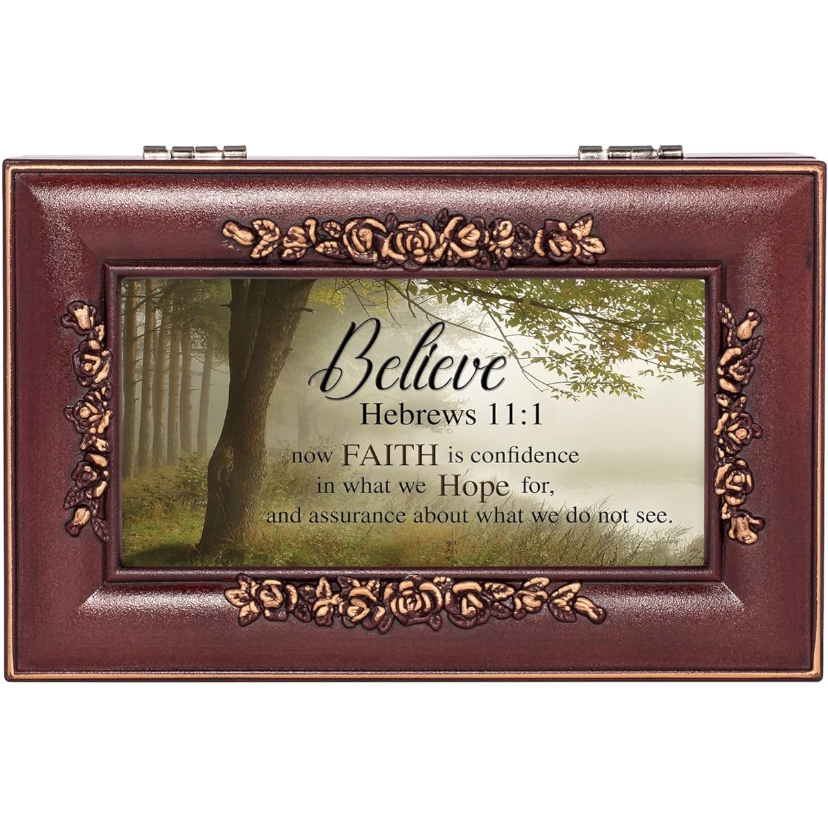 Believe Faith Is Hope Hebrews 11:1 Rosewood Finish Jewelry Music Box Plays Canon In D