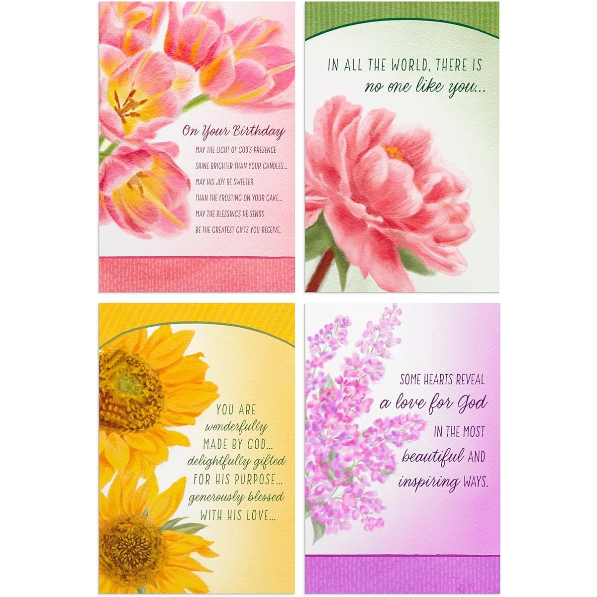 DaySpring - There is No One Like You - Assortment of 4 Floral Birthday Cards with Bible - 12 Birthday Box Cards & Envelopes (U1199)