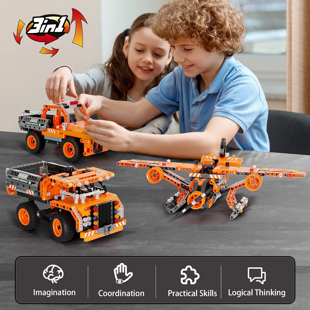 AoHu STEM Toys Building Set for Boys 8-14 3-in-1 Dump Truck/Transport Truck/Plane Construction Engineering Kit STEM Projects for Ages 6 7 8 9 10 11 12 Boys Girls Toys Gifts (361 Pieces)