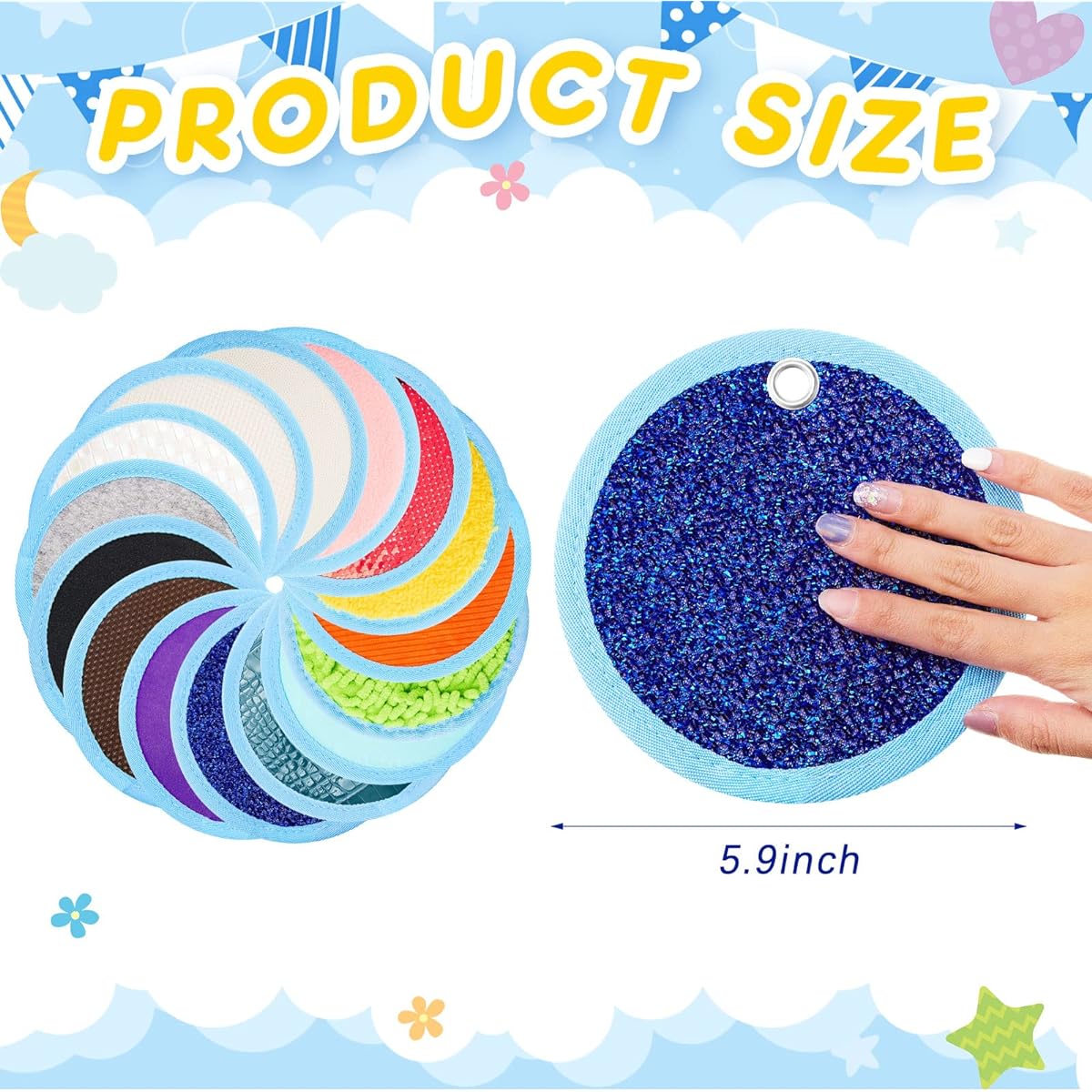 Haull 15 Pieces Sensory Mini Mats Sensory Floor Tiles Wall Panels Room Assortment Textured Toddler Preschool Educational Tactile Toys Christmas Manipulatives Calm Kids Autism (5.91" Round)
