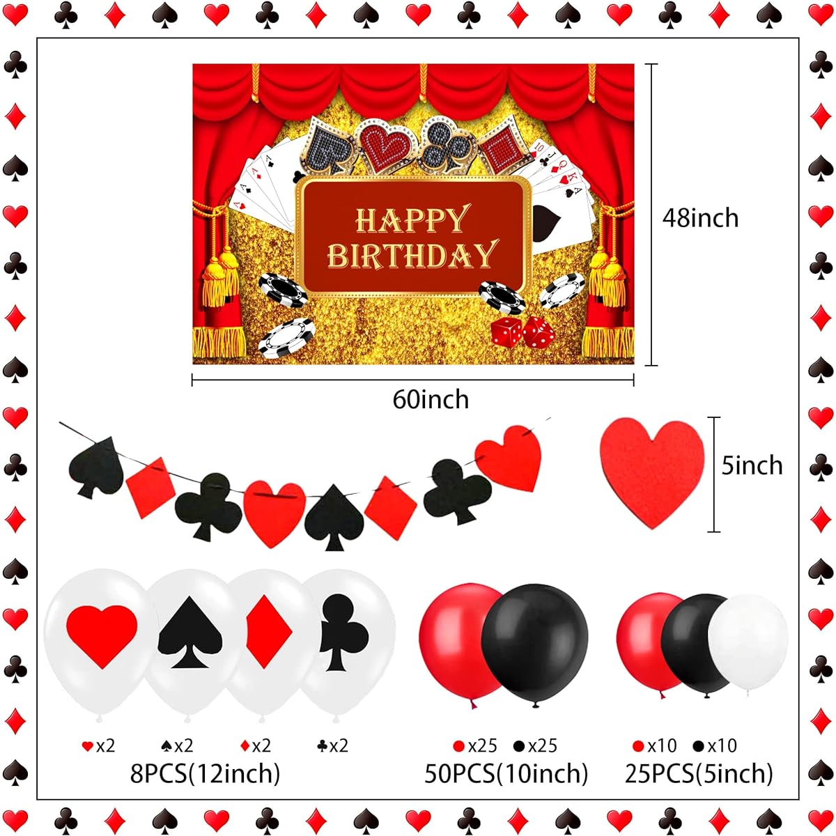 Casino Birthday Party Backdrop Poker Birthday Party Supplies Poker Birthday Banner Casino Birthday Party Backdrop Queen of Hearts Party Decorations 40 Pieces