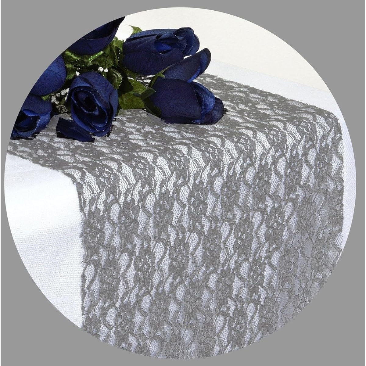 VDS 12 x 108 inch Lace Table Runner for Wedding Banquet Decoration Table Runner, Dresser, Party Supply 10 10_Lace table runner_Silver gray