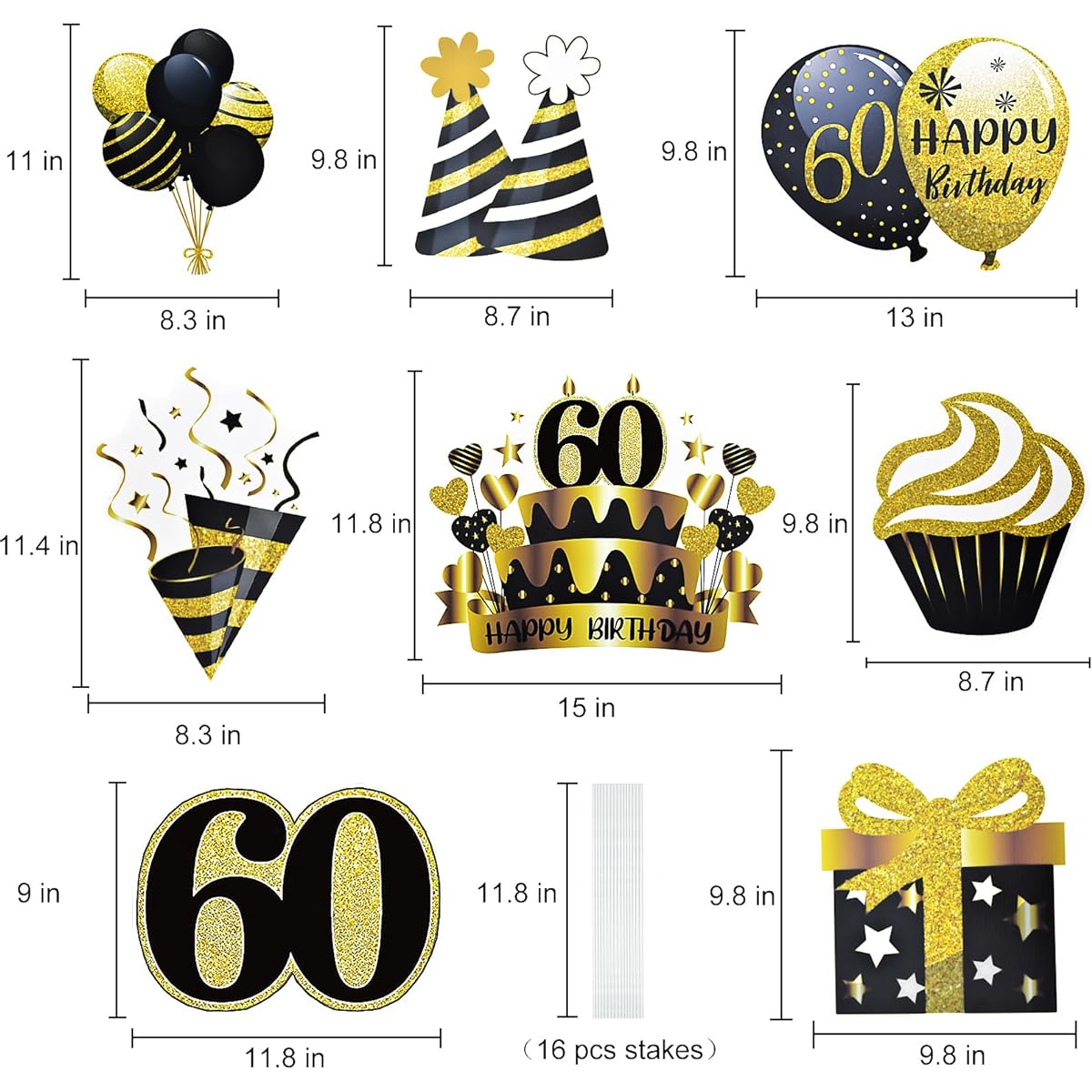 Happy 50th Birthday Yard Sign with Stakes 8th Birthday Decorations Outdoor Lawn Birthday Party Scene Decoration Gold Black