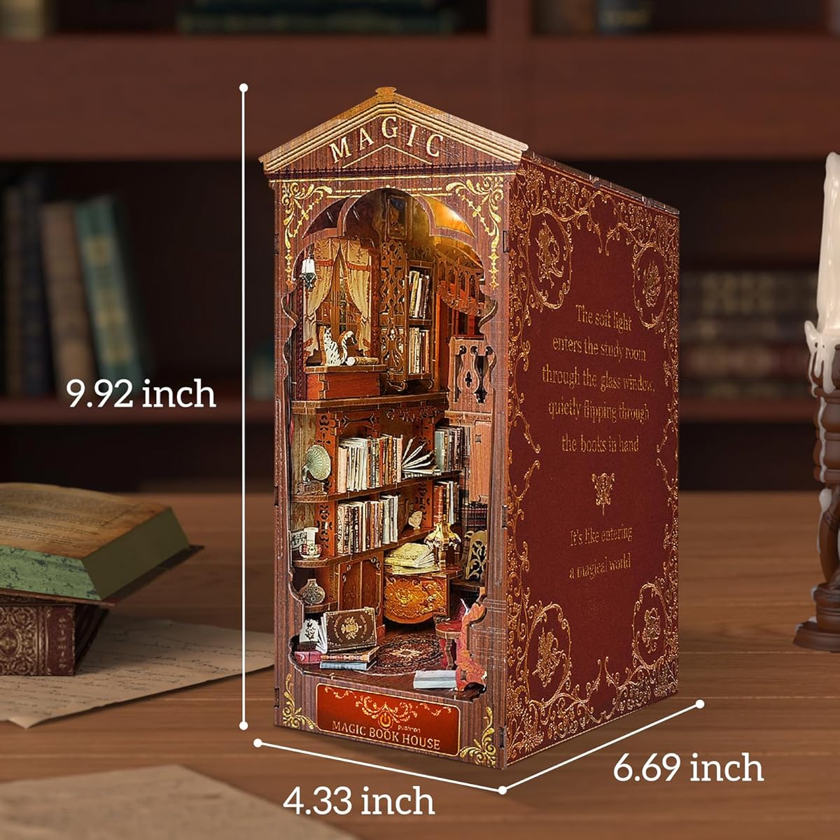 Quanquer DIY Book Nook Kit: 3D Puzzle with Furniture and LED DIY Miniature House Kit Bookshelf Decor Wooden Dollhouse Creativity Adult Birthday Christmas Valentine's Day Gift (Magic Library)