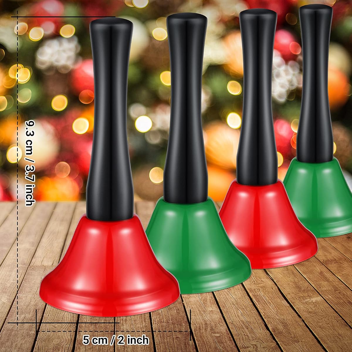 24pcs Christmas Metal Steel Handbell Service Handbell Black Wooden Handle Loud Doorbell Metal Music Bell Kids Music Education Party Holiday School Alarm Dinner Call Ring