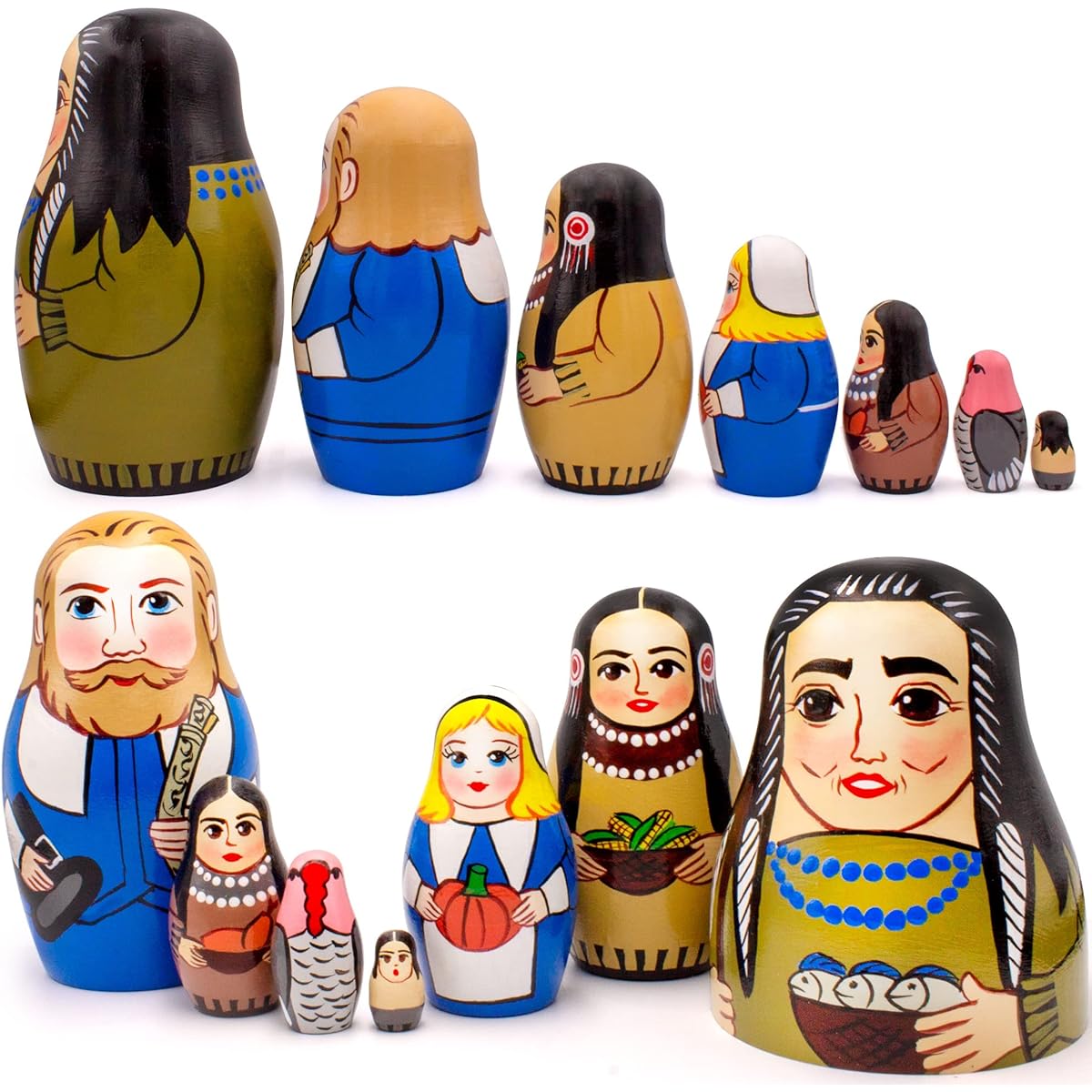 AEVVV Happy Thanksgiving Russian Nesting Dolls Set of 7, Russian Dolls for Thanksgiving Table Decorations, Thanksgiving Decorations, Thanksgiving Gifts