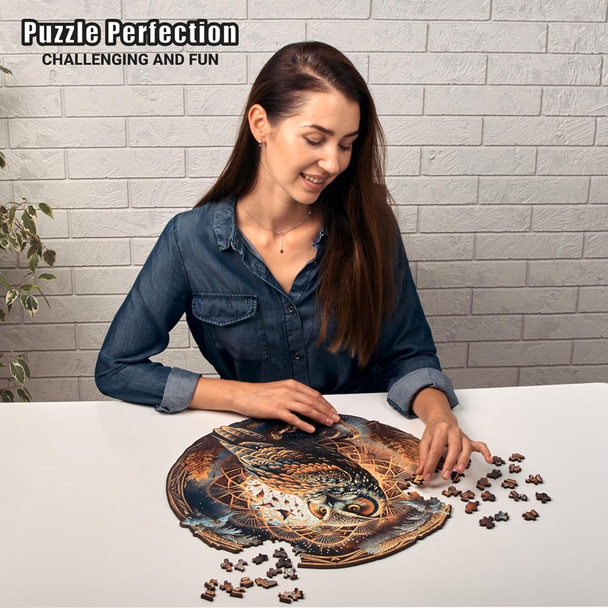 LEOGOR Wooden Puzzle for Adults - Owl - (500 Pieces, XL, 18" x 17.75") - Nature-Inspired Round Mandala - Colorful Wooden Jigsaw Puzzle with Whimsical Animal Shapes