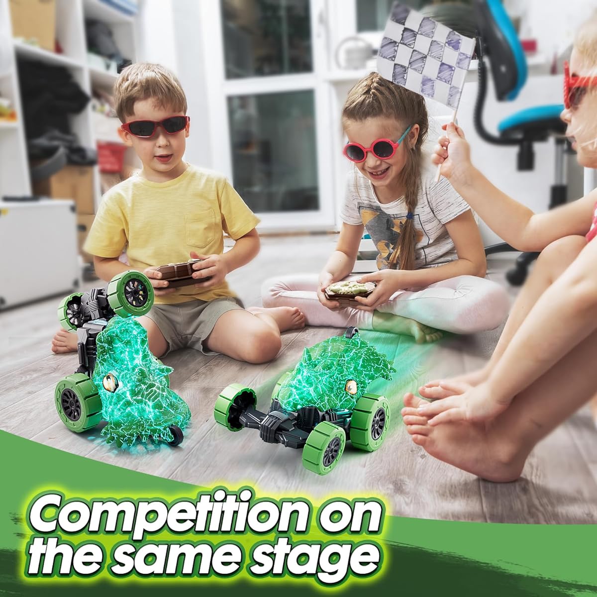 LOVE LIFE Remote Control Car RC Stunt Car Invincible 360° Rolling Twister with Colorful Lights & Music Switch Dinosaur Remote Control Car for 3 4 5 6 7 8 Years Kids Boys (Triceratops)