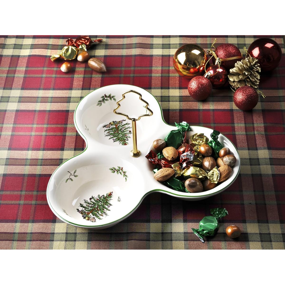 Spode Christmas Tree 3-Section Server with Tree Handle
