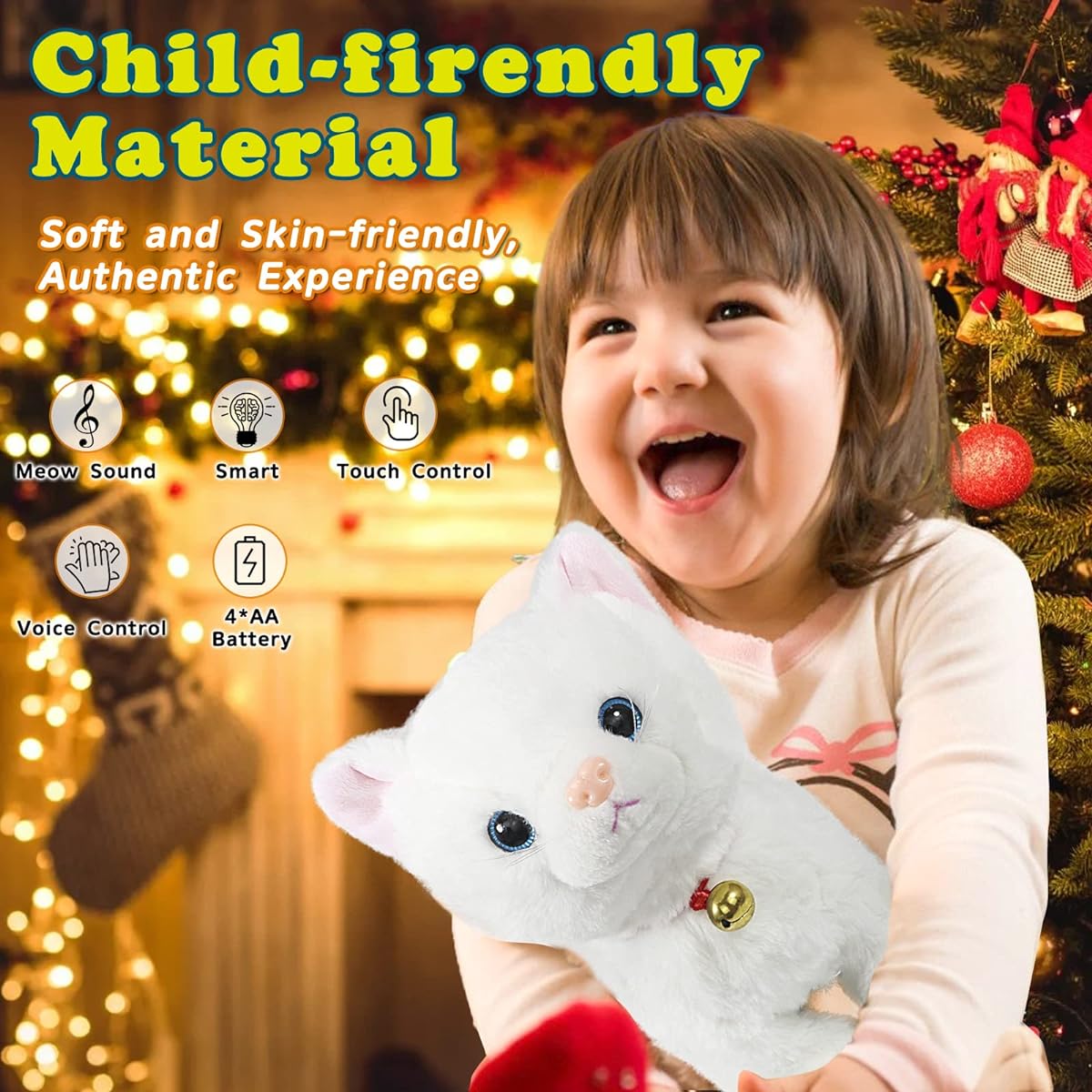 Stuffed Animal Cat Plush Toy Interactive Cat Robot Toy LED Robot Cat Barking Kitten Touch Control Electronic Cat Pet Robot Cat Kitty Toy Anime Toy Cat Girl Baby Kids